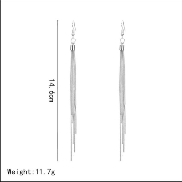 LONG DANGLE DROP SILVER EARRINGS - Picture 4 of 6